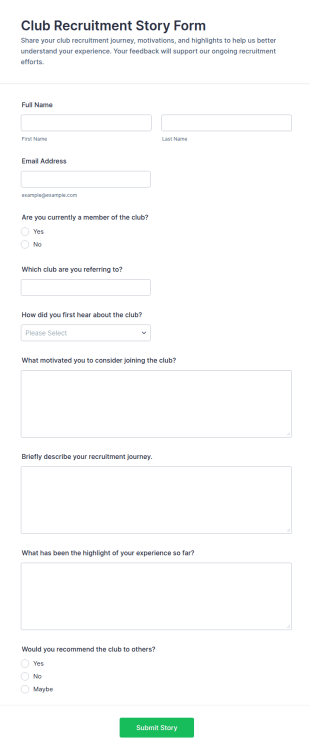 Club Recruitment Story Form Template