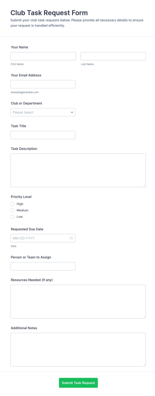Club Task Request Form Template