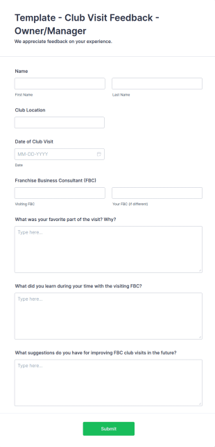 Club Visit Feedback Form Template