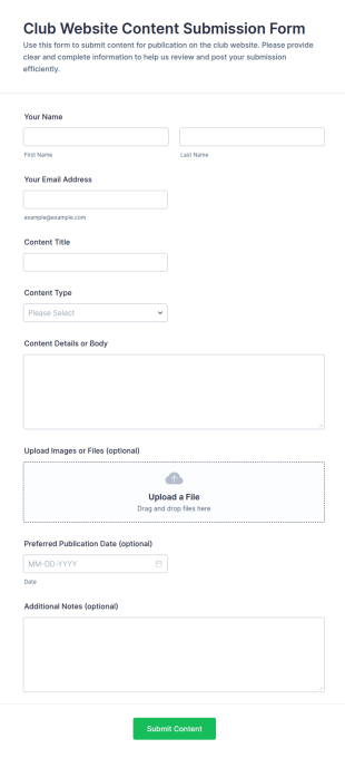 Club Website Content Submission Form Template