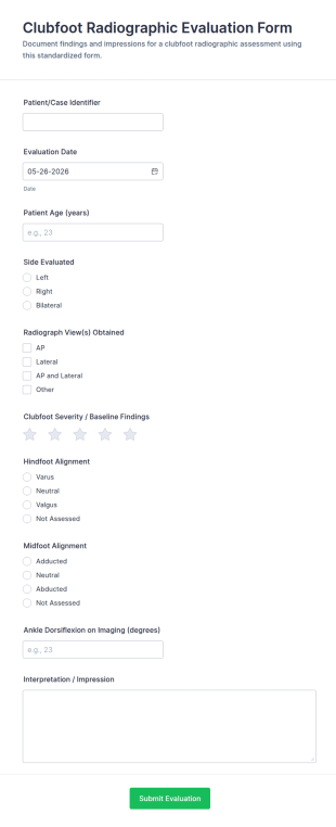 Clubfoot Radiographic Evaluation Form Template