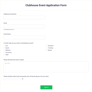 Clubhouse Event Application Form Template