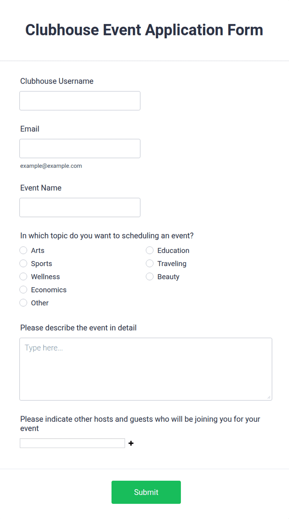 Clubhouse Event Application Form Template | Jotform