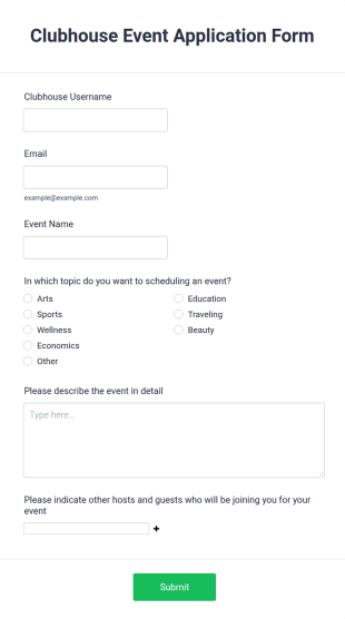 Clubhouse Event Application Form Template