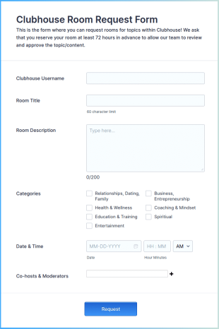 Clubhouse Room Request Form Template