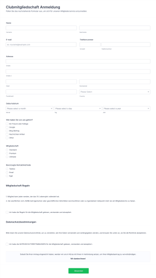 Clubmitgliedschaft Anmeldung Form Template