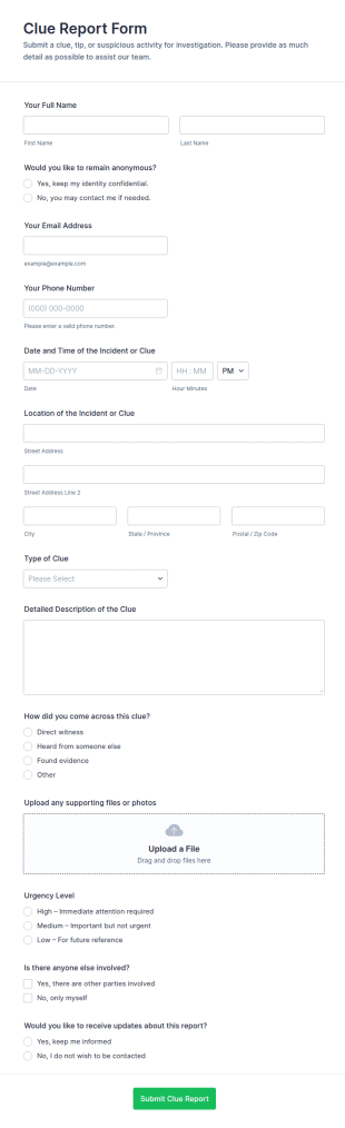 Clue Report Form Template