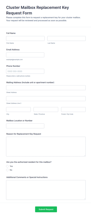 Cluster Mailbox Replacement Key Request Form Template