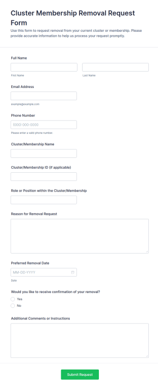 Cluster Membership Removal Request Form Template