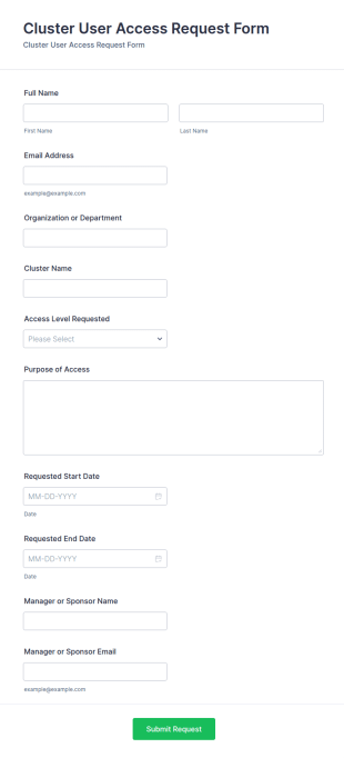 Cluster User Access Request Form Template