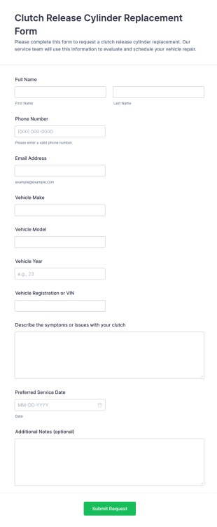 Clutch Release Cylinder Replacement Request Form Template