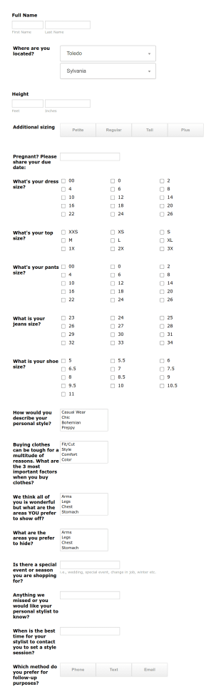 CM Personal Shopper Form Template