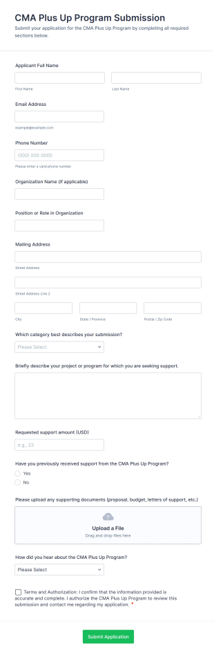 CMA Plus Up Program Submission Form Template