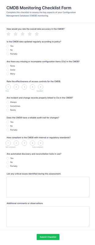 CMDB Monitoring Checklist Form Template