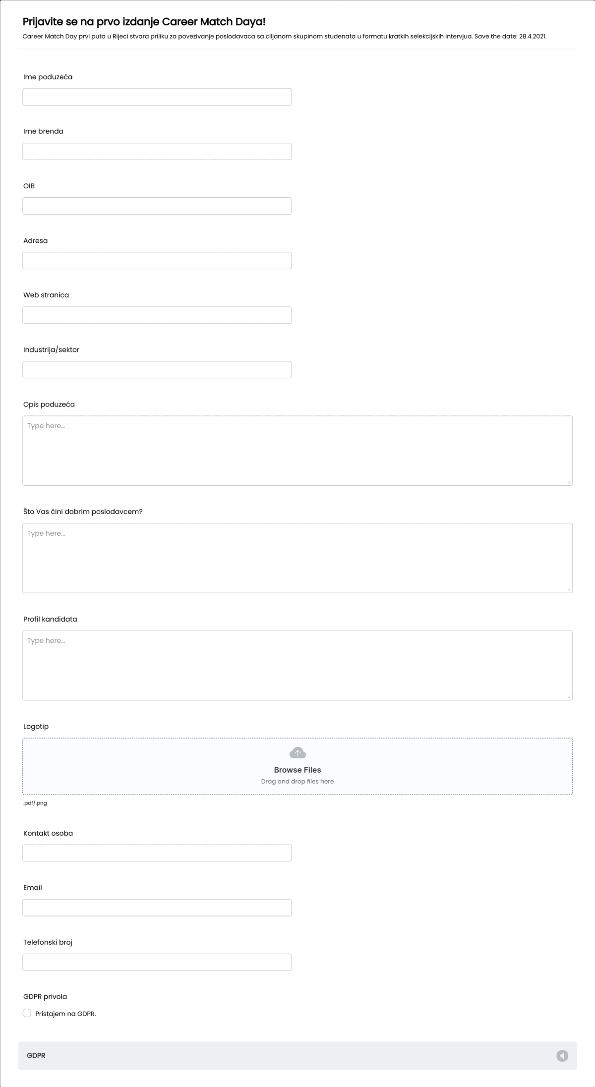 CMD:Prijave poduzeća Form Template | Jotform
