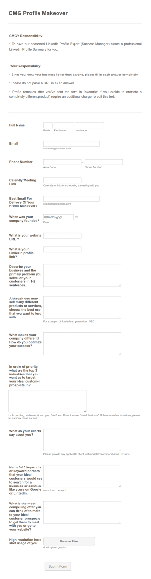 Professional Profile Makeover Request Form Template