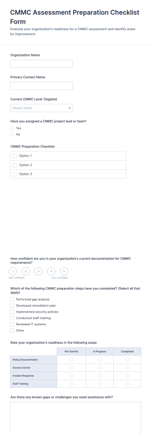 CMMC Assessment Preparation Checklist Form Template