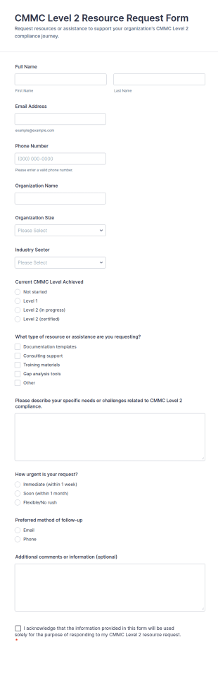 CMMC Level 2 Resource Request Form Template