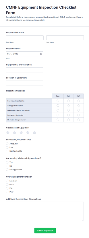 CMNF Equipment Inspection Checklist Form Template