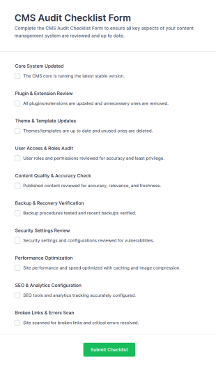 CMS Audit Checklist Form Template