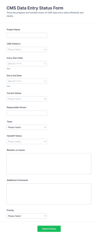 CMS Data Entry Status Form Template