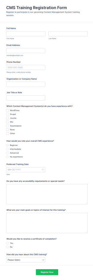 CMS Training Registration Form Template
