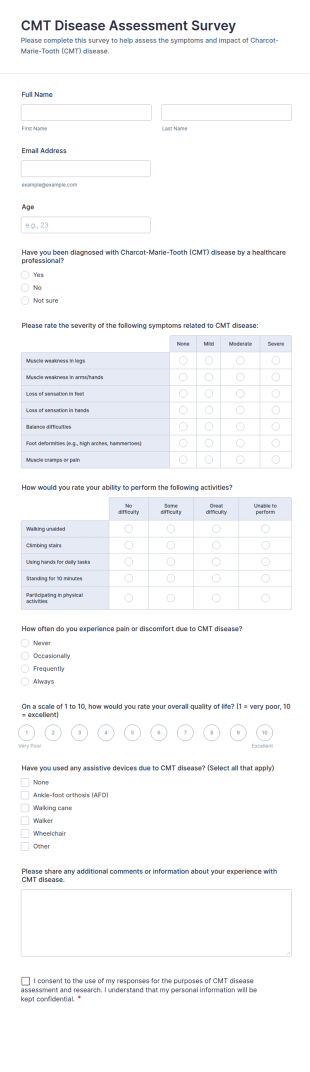 CMT Disease Assessment Survey Form Template