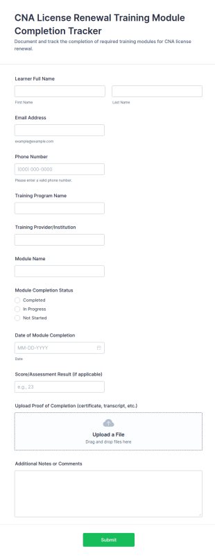 CNA License Renewal Training Completion Tracker Form Template