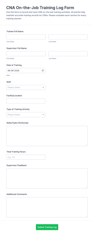 CNA On The Job Training Log Form Template