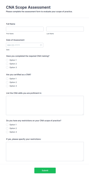 CNA Scope Assessment Form Template