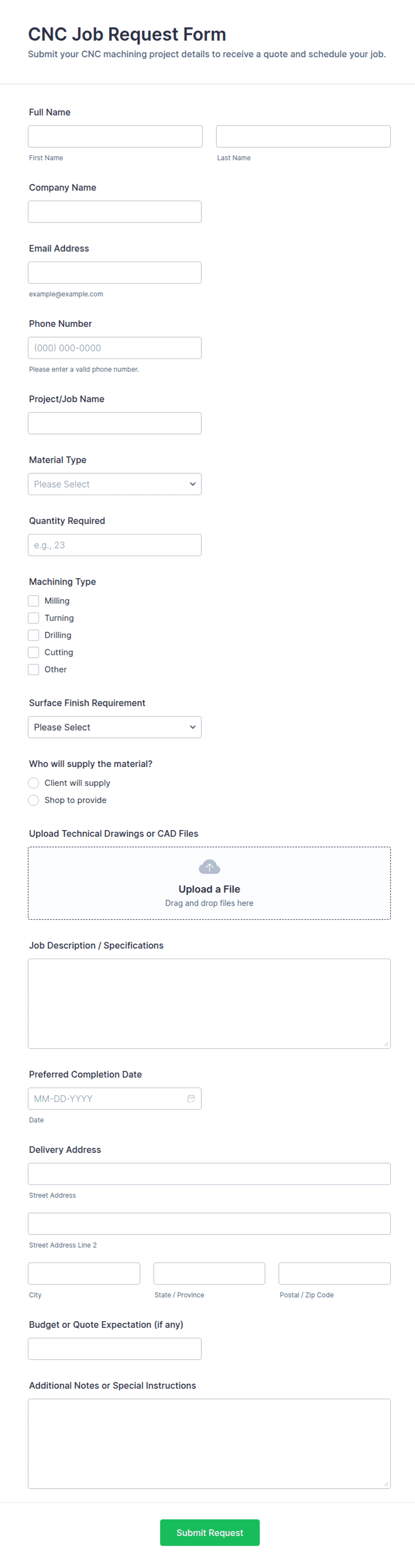 Job Router Form CNC Job Request Form Template | Jotform