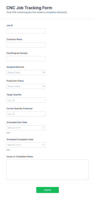 CNC Job Tracking Form Template
