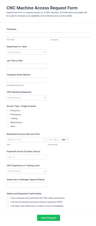 CNC Machine Access Request Form Template