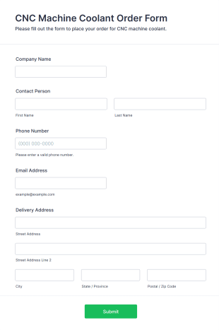 CNC Machine Coolant Order Form Template