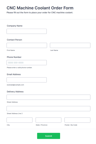 CNC Machine Coolant Order Form Template
