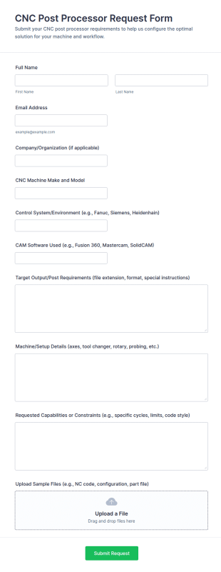 CNC Post Processor Request Form Template