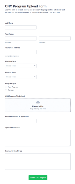 CNC Program Upload Form Template