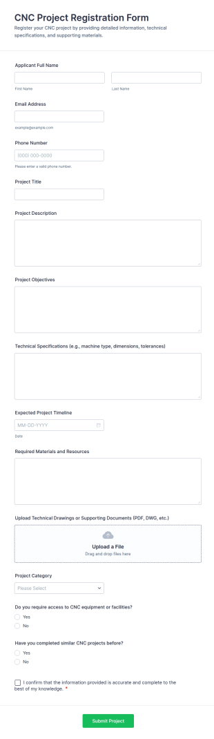 CNC Project Registration Form Template