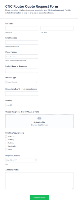 CNC Router Quote Request Form Template