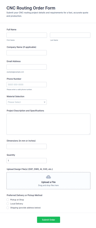 CNC Routing Order Form Template