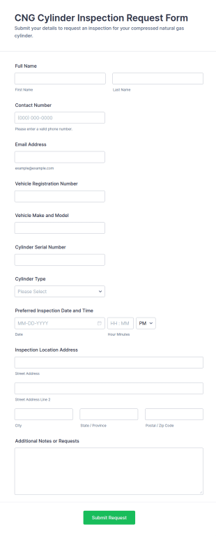 CNG Cylinder Inspection Request Form Template