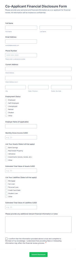 Co Applicant Financial Disclosure Form Template