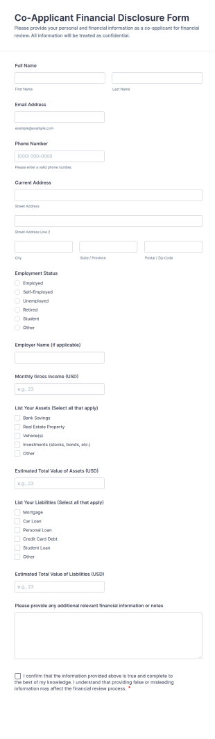 Co Applicant Financial Disclosure Form Template