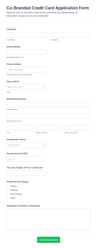 Co Branded Credit Card Application Form Template