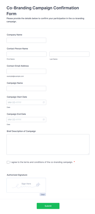 Co Branding Campaign Confirmation Form Template