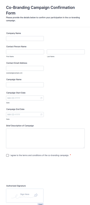 Co Branding Campaign Confirmation Form Template