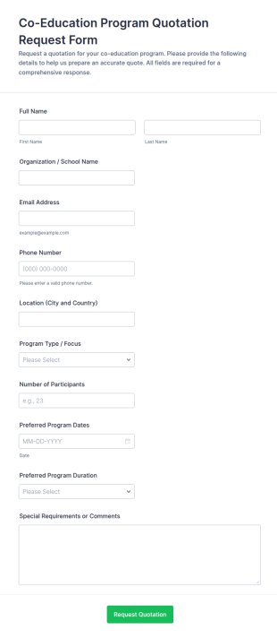 Co Education Program Quotation Request Form Template