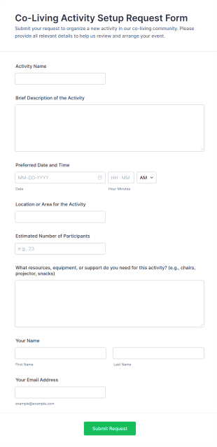 Co Living Activity Setup Request Form Template