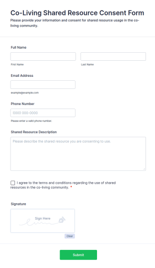 Co Living Shared Resource Consent Form Template