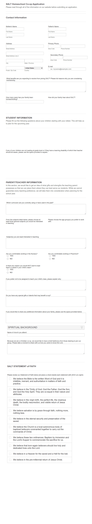 Co Op Application Form Template